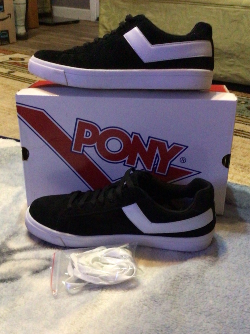 Pony Men’s Black Sneakers with White Chevron Accent